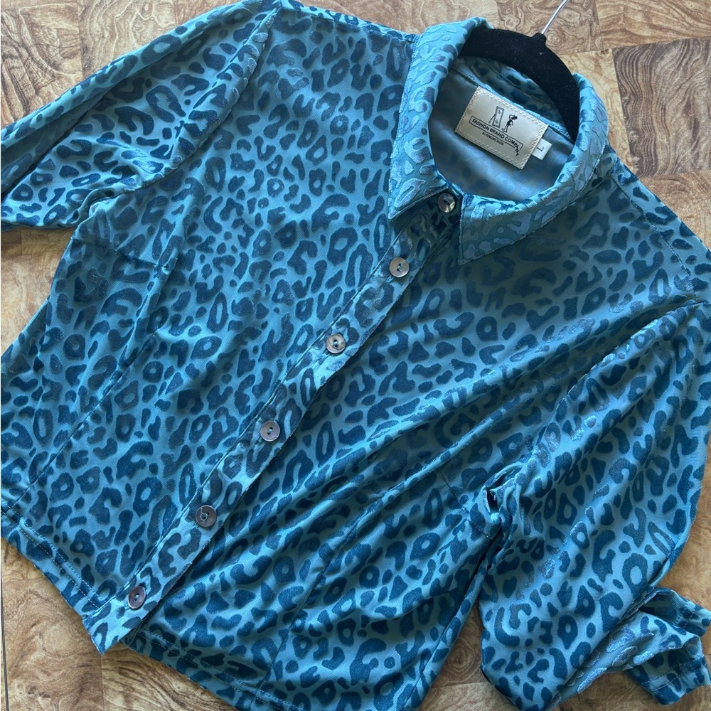 FBC Leopard Print Button-Up Shirt 🩵🐆🩵